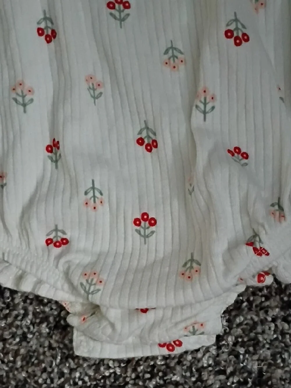 cloud island Cream Romper with Red Cherry Print and Ruffle Shoulders
